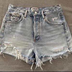 AGOLDE Women's Distressed Denim Shorts - Light Blue
